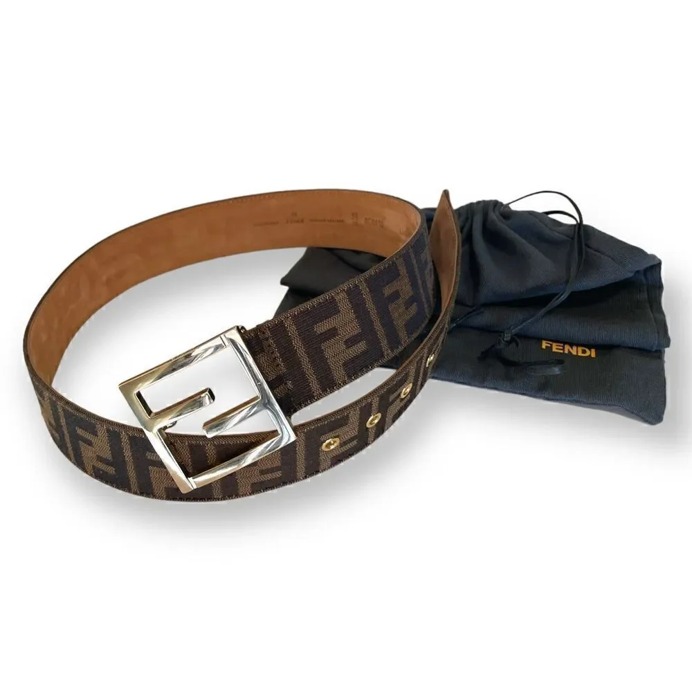 FENDI Classic Monogram Zucca Print Belt with FF Motif Gold-Tone Buckle |Size: S|